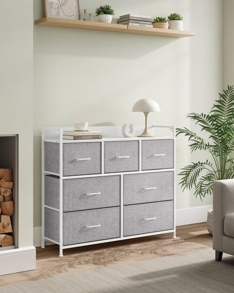 SONGMICS Komoda s 7 zásuvkami 98 x 85 x 29 cm, biela, sivá