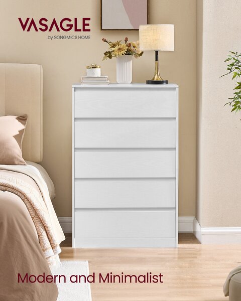 VASAGLE Komoda KAYLIN s 5 zásuvkami 60 x 97 x 40 cm, biela