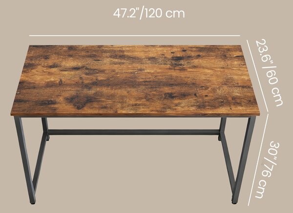 VASAGLE Písací stôl v industriálnom dizajne 120 x 75 x 60, hnedá, čierna