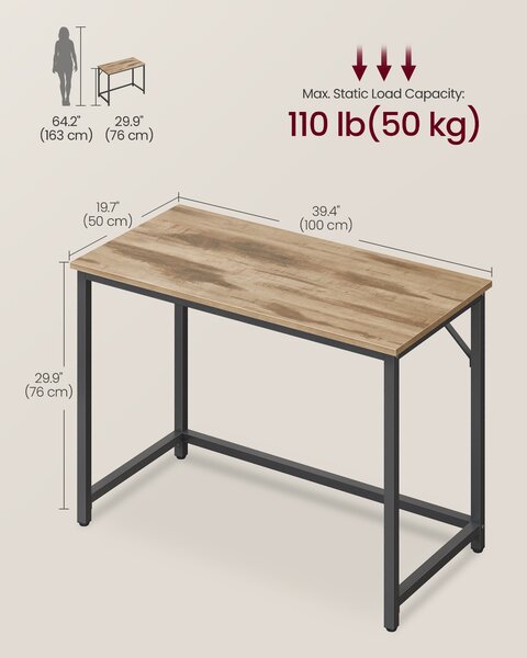 VASAGLE Písací stôl 100 x 76 x 50 cm, ťavová hnedá, čierna