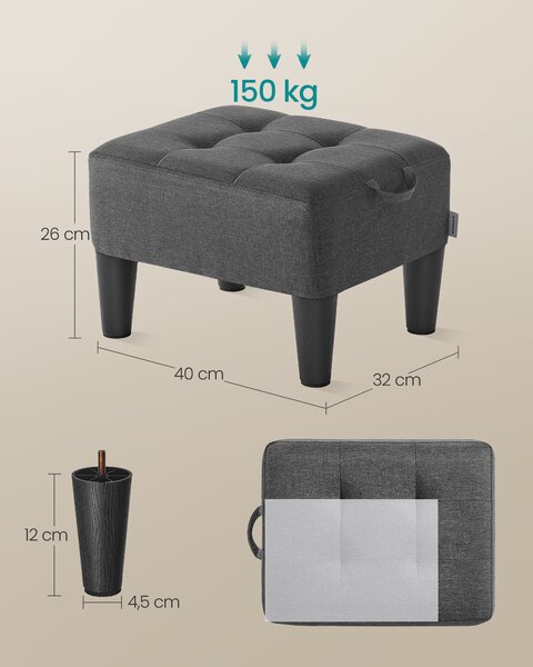 SONGMICS Čalúnený taburet, nosnosť 150 kg, sivá, čierna