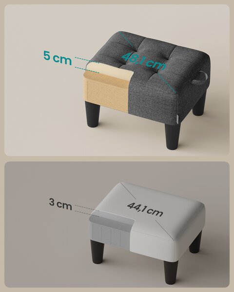 SONGMICS Čalúnený taburet, nosnosť 150 kg, sivá, čierna