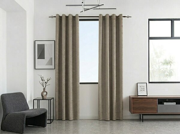 Zatemňovací záves LOOM VELVET 140x250 cm, béžovohnedý Zavesenie: Kovové krúžky