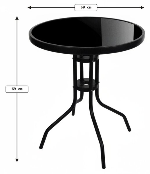 Okrúhly záhradný stôl so sklenenou doskou ISLAND BLACK 60 cm, čierny