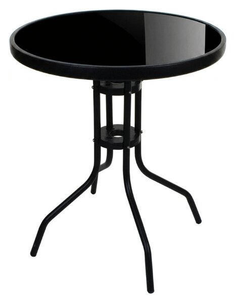 Okrúhly záhradný stôl so sklenenou doskou ISLAND BLACK 60 cm, čierny