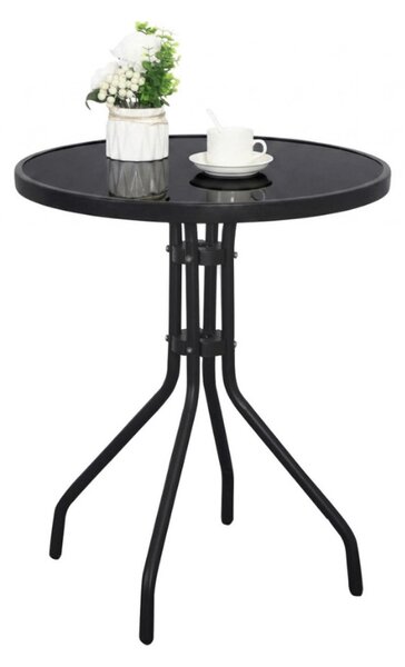 Okrúhly záhradný stôl so sklenenou doskou ISLAND BLACK 60 cm, čierny