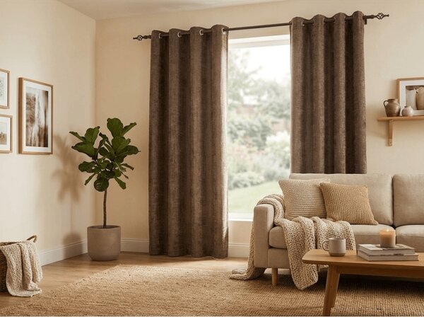 Zatemňovacia záclona LOOM VELVET 140x250 cm, hnedá Zavesenie: Kovové krúžky