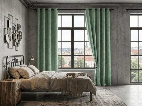 Zatemňovací záves LOOM VELVET 140x250 cm, zelený Zavesenie: Riasiaca páska