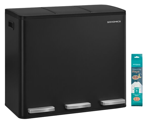 SONGMICS Kuchynský odpadkový koš 3 x 18 l, vyberateľné vnútorné vedrá, tiché zatváranie, čierny