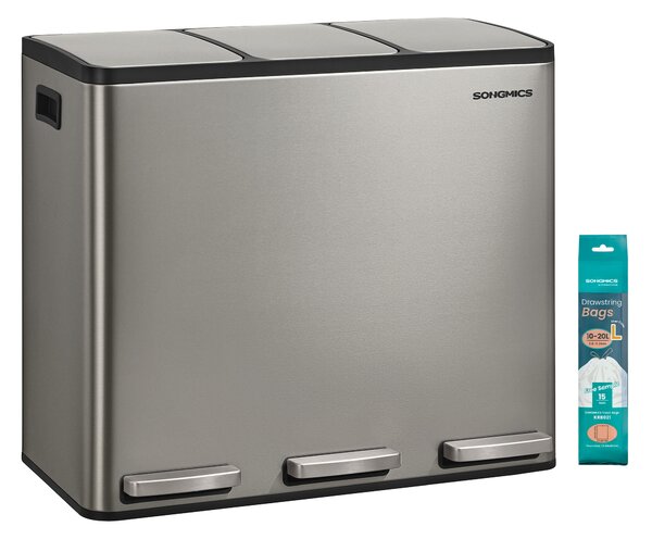 SONGMICS Kuchynský koš 3 x 18 l, koš na triedený odpad, strieborný