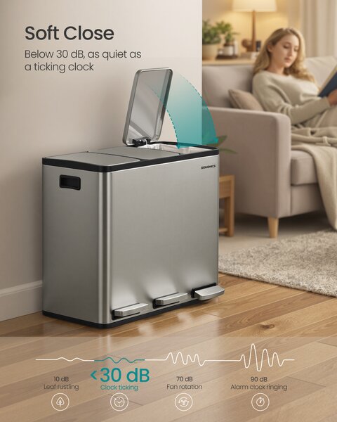 SONGMICS Kuchynský koš 3 x 18 l, koš na triedený odpad, strieborný