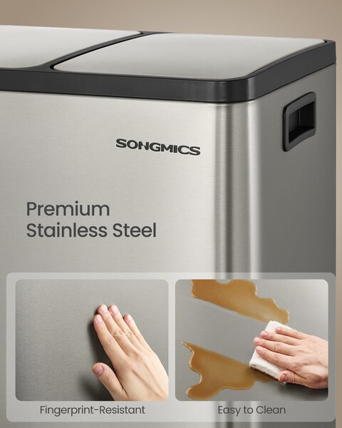 SONGMICS Kuchynský koš 3 x 18 l, koš na triedený odpad, strieborný