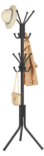 SONGMICS Kovový vešiak na kabáty 175 cm, 16 háčikov, čierny
