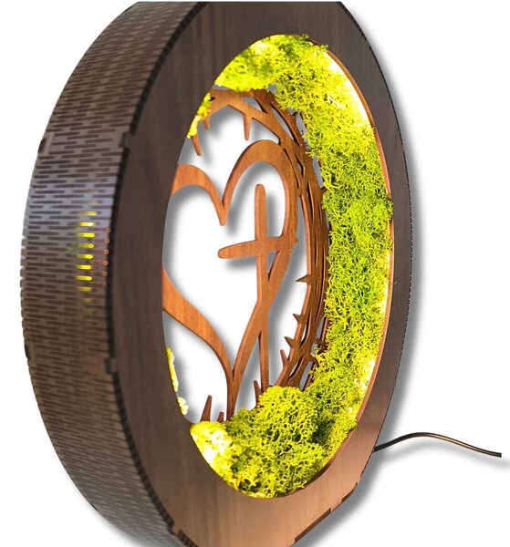 Moderná stolová lampa s machom a motívom srdca a kríža | ARAME: HDF - Orech 20 cm 4817-115604 LED0637