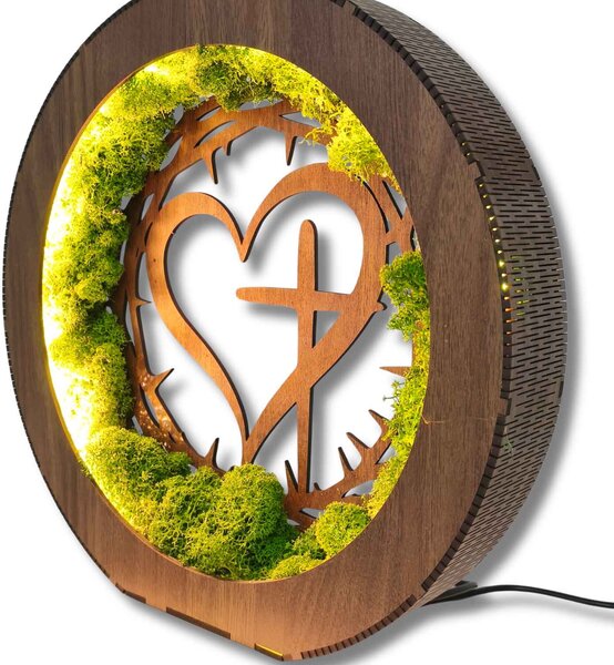 Moderná stolová lampa s machom a motívom srdca a kríža | ARAME: HDF - Orech 20 cm 4817-115604 LED0637