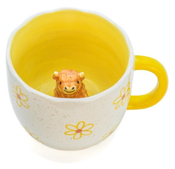 Žltý/krémový porcelánový hrnček 350 ml Surprise Highland Cow – Sass & Belle
