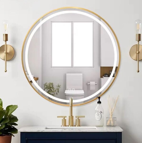 Rea Rea, nástenné LED zrkadlo, okrúhle, 80cm, zlatý matný rám, HOM-02503