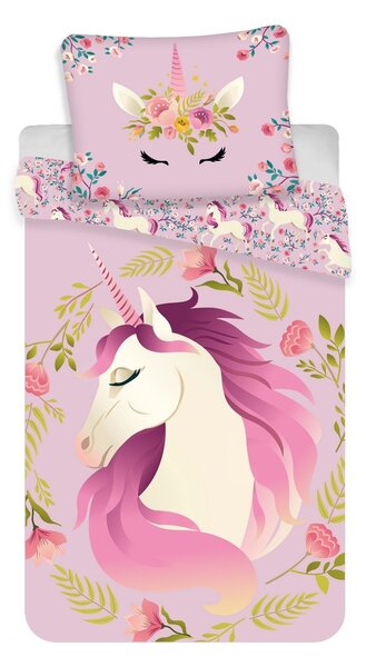 Jerry Fabrics Detské bavlnené obliečky Unicorn flowers, 140 x 200 cm, 70 x 90 cm