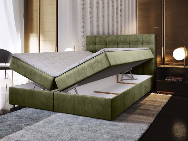 Manželská boxspring posteľ s úložným priestorom Glos M 140x200 - olivová
