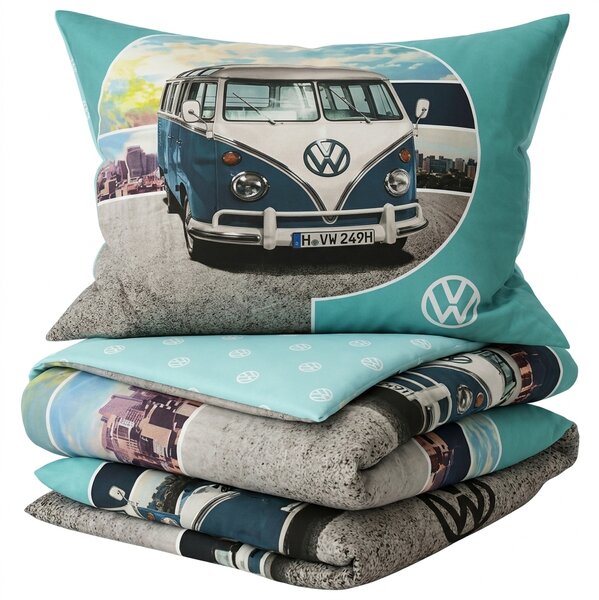 Detské obliečky AUTO VW modro-sivé Rozmer obliečky: 80 x 80 cm | 135 x 200 cm