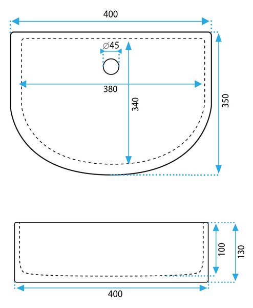 Rea Clara, umývadlo na dosku 400x350x130 mm, biela lesklá, REA-U0631