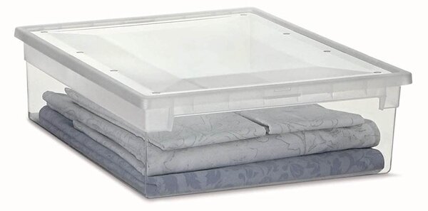 Usporadejto.cz Úložný box s vekom, transparentný, na posteľnú bielizeň TERRY 22l - 38 x 52 x 14 cm