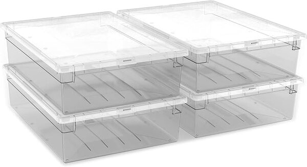 Usporadejto.cz Úložný box s vekom, transparentný, na posteľnú bielizeň TERRY 22l - 38 x 52 x 14 cm