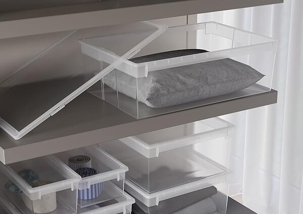 Usporadejto.cz Úložný box s vekom, transparentný, na posteľnú bielizeň TERRY 22l - 38 x 52 x 14 cm