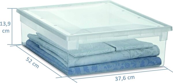 Usporadejto.cz Úložný box s vekom, transparentný, na posteľnú bielizeň TERRY 22l - 38 x 52 x 14 cm