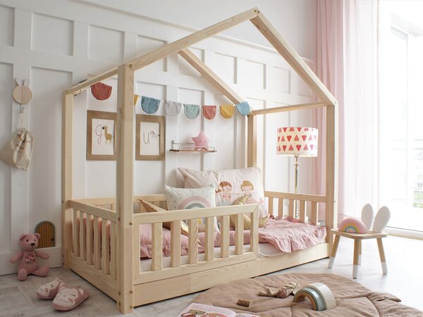 Detská domčeková posteľ so zábranou Montero New 90x190 - prírodná