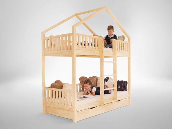 Poschodová domčeková posteľ s úložným priestorom Montero Duo 90x190 - prírodná