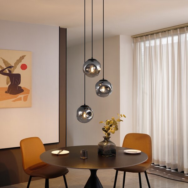Art Deco závesná lampa čierna so sklom Smoke 3-Lights - Douglass