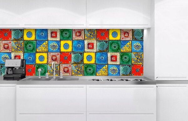 DIMEX | Fototapeta do kuchyne Lisabonské dlaždice KI-180-107 | 180 x 60 cm | zelená, viacfarebná, modrá, červená, žltá