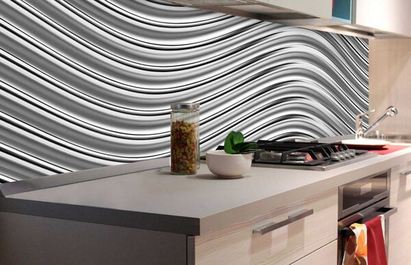 DIMEX | Fototapeta do kuchyne Strieborné vlny KI-180-103 | 180 x 60 cm | metalická, šedá