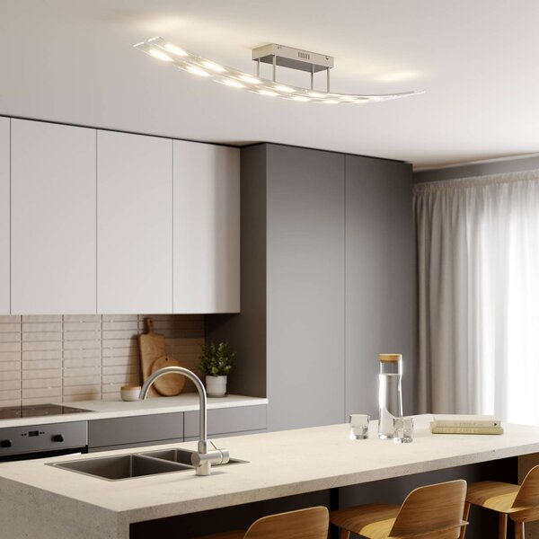 Lindby LED stropné svietidlo Jarda, sklo, dĺžka 134 cm, stmievateľné, Jasné / priehľadné, Obývacia izba / jedáleň, Sklo, Moderný, Stropné svetlo