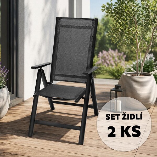 Set 2 ks hliníkových polohovacích kresiel Avenberg ISLA, čierna