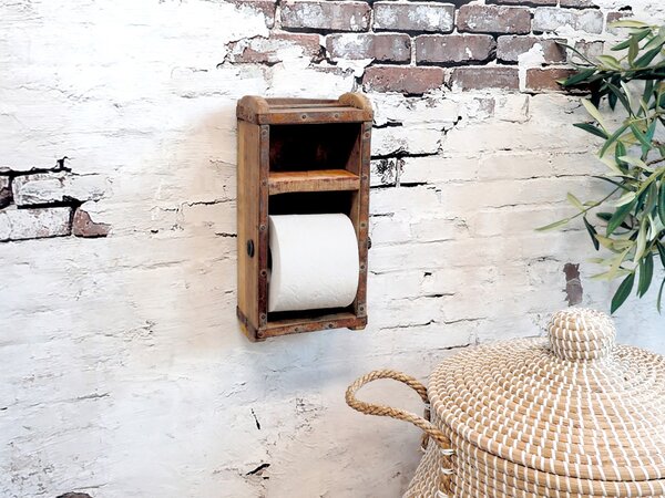 Drevený nástenný stojan na toaletný papier Brick - 15 * 10 * 30 cm - Chic Antique