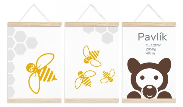 Pieris design Plagáty k narodeniu dieťaťa - Medvedík a včely