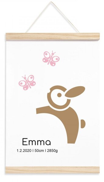 Pieris design Plagát narodenia dievčatka - Zajačik s motýlikom