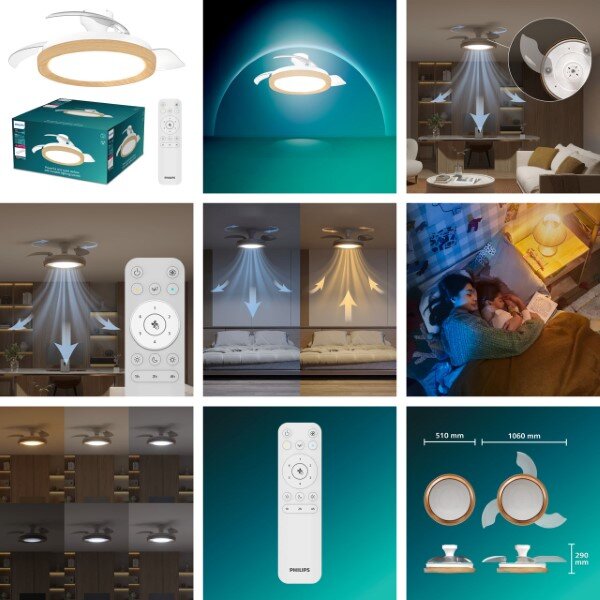 Stropný ventilátor so svetlom LED 2700–6500K drevo IP20 PHILIPS Bliss 8721103128294