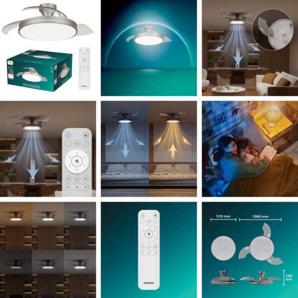 Stropný ventilátor so svetlom LED 2700–6500K nikel IP20 PHILIPS Atlas 8721103096081