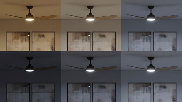 Stropný ventilátor so svetlom LED 3000–6500K čierna, drevo IP20 PHILIPS Olas 8721103096128