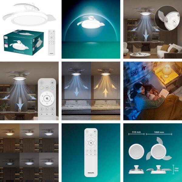 Stropný ventilátor so svetlom LED 2700–6500K biela IP20 PHILIPS Bliss 8721103096104