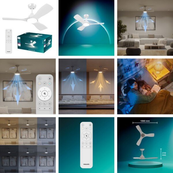 Stropný ventilátor so svetlom LED 3000–6500K biela IP20 PHILIPS Olas 8721103096005