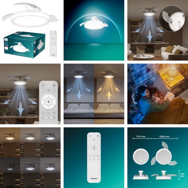 Stropný ventilátor so svetlom LED 2700–6500K biela IP20 PHILIPS Bliss 8721103096029
