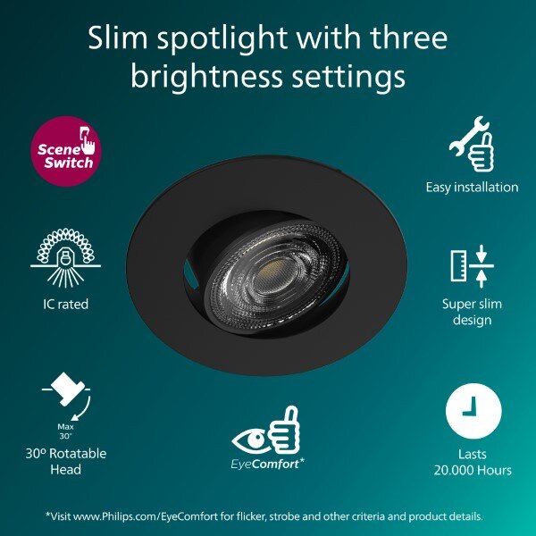 Zapustené svietidlo LED 2700K čierna IP20 PHILIPS Cilantro Step 8721103038050 balenie 3 ks