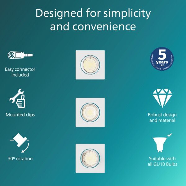 Zapustené svietidlo GU10 biela IP20 PHILIPS Peridot 8721103037015 balenie 3 ks