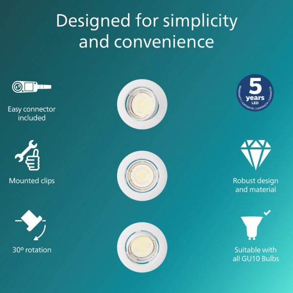 Zapustené svietidlo GU10 biela IP20 PHILIPS Peridot 8721103036971 balenie 3 ks