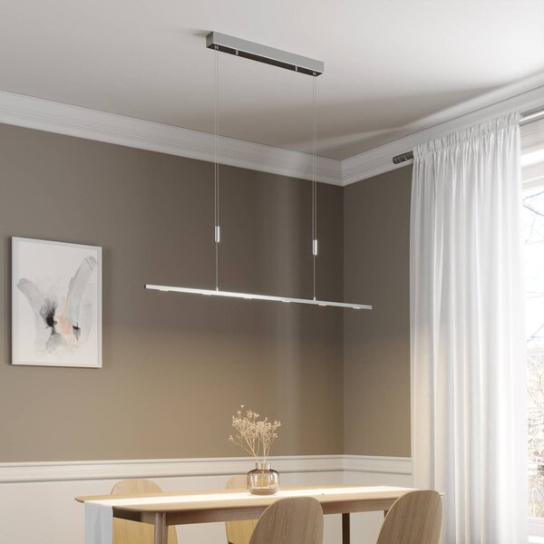 Lucande LED závesné svietidlo Arnik, 120 cm, niklová farba, stmievateľné, Hliník / sivá / zinok, Obývacia izba / jedáleň, kov, Moderný, Závesné svietidlo