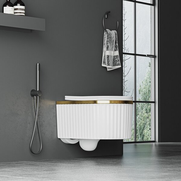Hydrosan Závesná WC misa so SoftClose sedadlom LUMA WH GL RIM 03, biela/zlatý lem